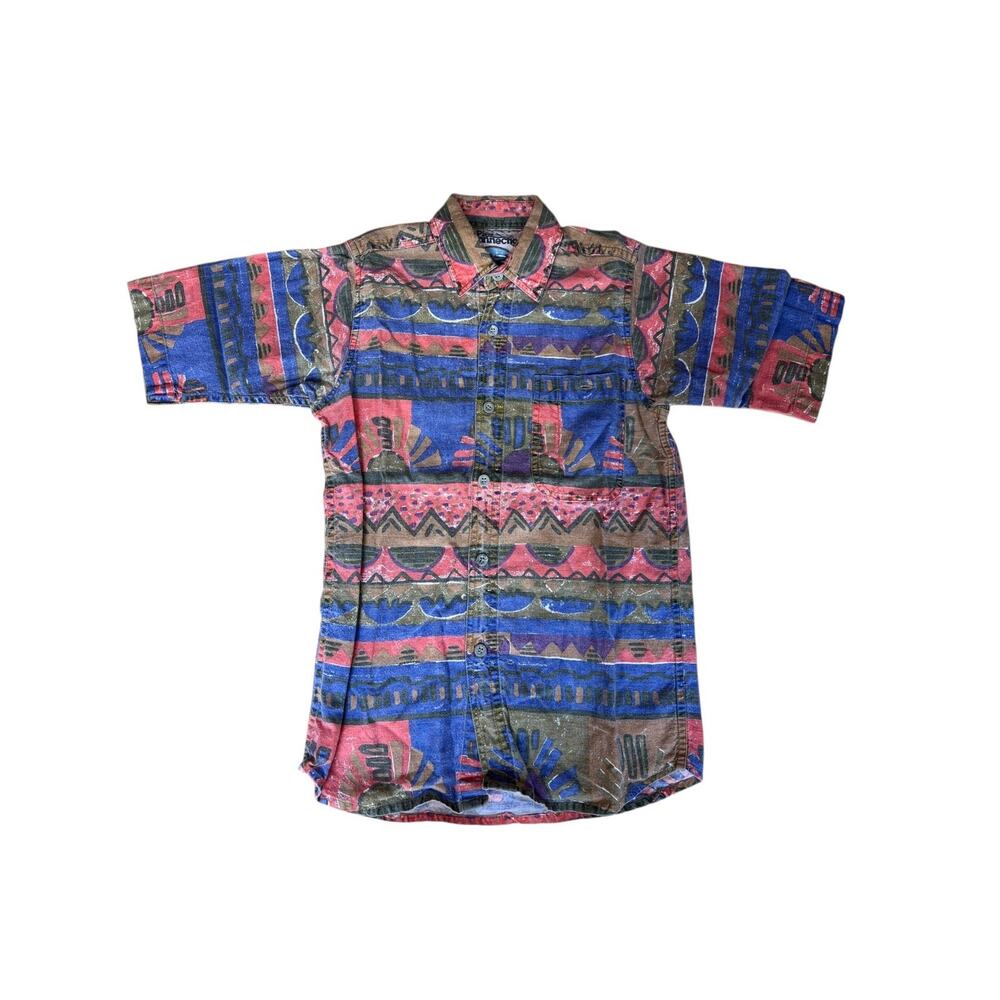 Pier Connection Vintage 90s Funky Colorful Print Kids Boy Button Up Shirt Size 8